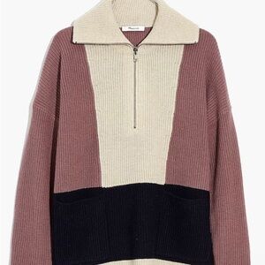 Madewell New Glenbrook Half-Zip Pullover Sweater in Colorblock NWT Small